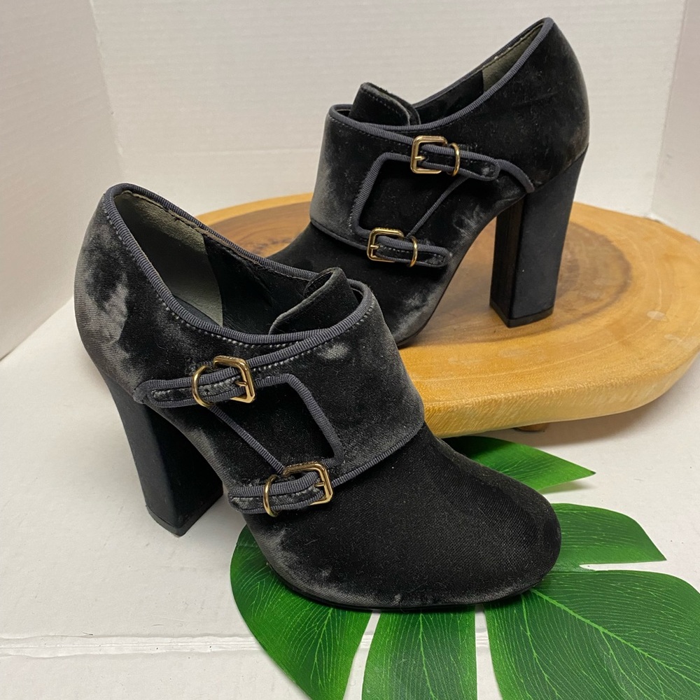 Tory Burch Black Grey Velvet Heeled Booties